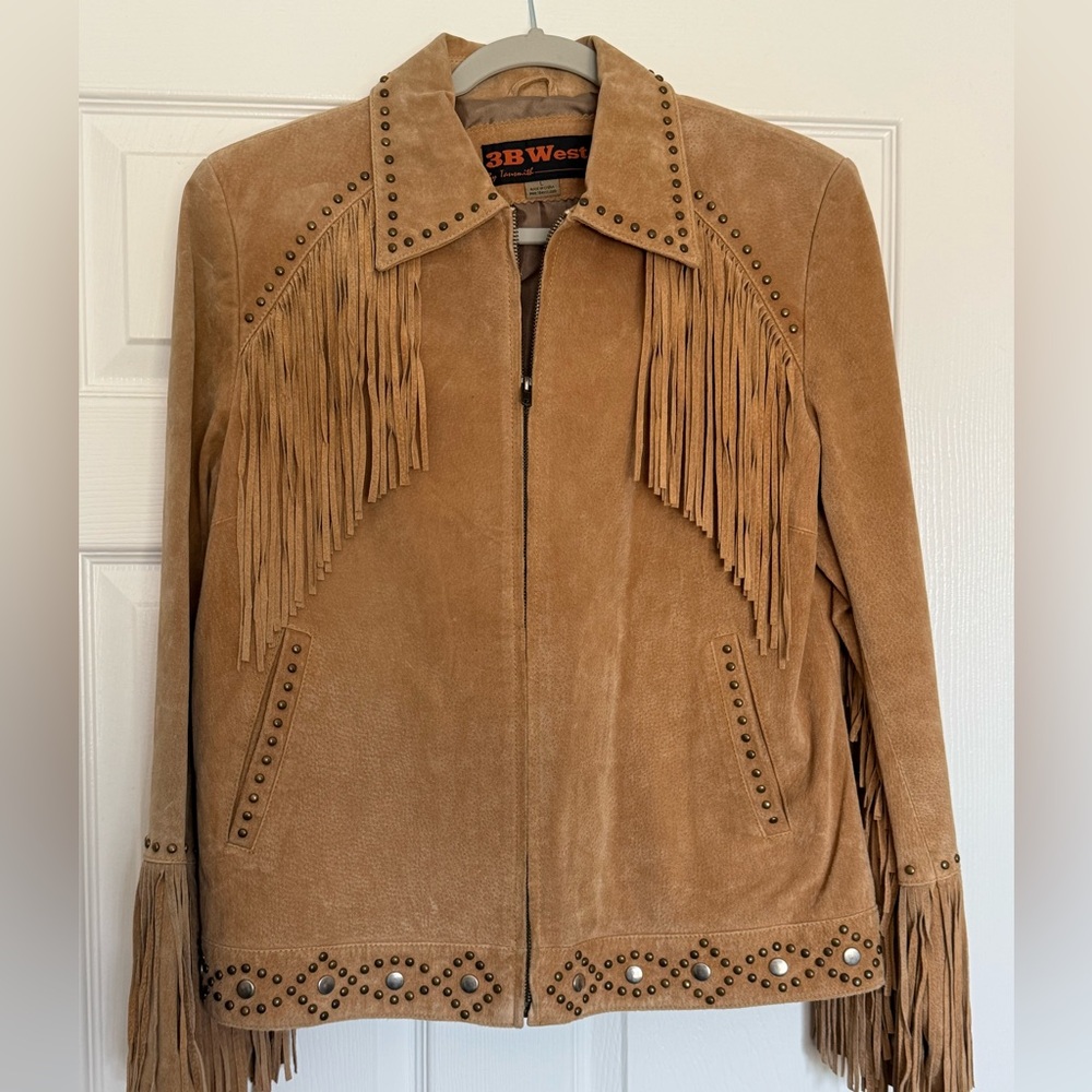 Tan Leather Jacket with Fringe